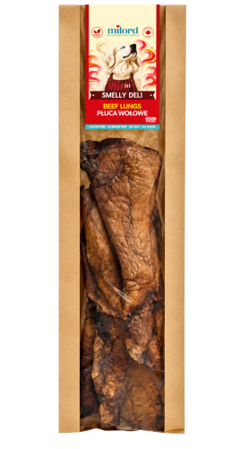 Długie płuca wołowe dla psa MILORD SMELLY DELI – naturalny przysmak wykonany w 100% z płuc wołowych
