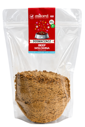 Dosmaczacz z wołowiny do karmy dla psa MILORD – 100% suszonego mięsa wołowego, naturalny i aromatyczny dodatek do posiłku