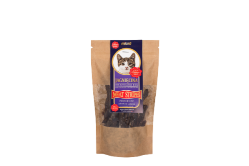 naturalny przysmak dla kota – suszone mięso z jagnięciny w paskach Milord