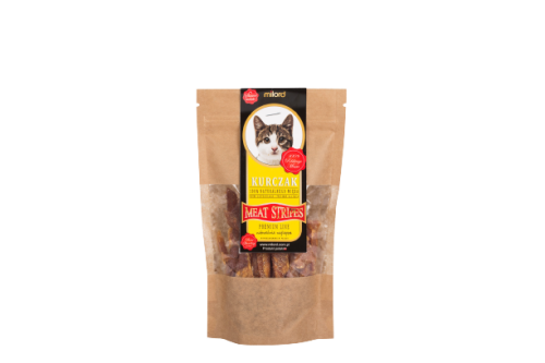 naturalny przysmak dla kota – suszone mięso z kurczaka w paskach Milord