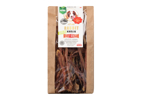 Suszone mięso z królika dla psa – delikatny, monobiałkowy przysmak idealny dla alergików.