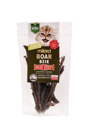 naturalny przysmak dla kota – suszone mięso z dzika w paskach Milord