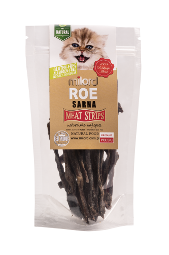 naturalny przysmak dla kota – suszone mięso z sarny w paskach Milord