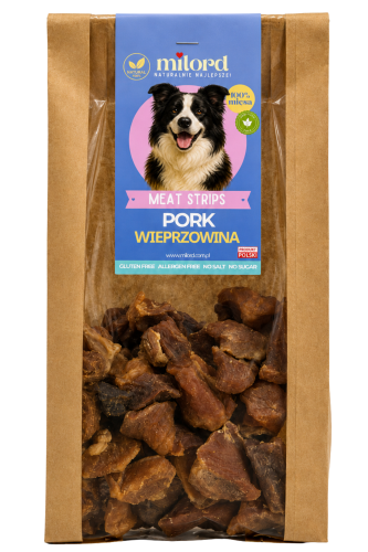 Wieprzowina w kulkach dla psa – naturalny przysmak ze 100% mięsa mięśniowego z wieprzowiny, suszony ciepłym powietrzem.